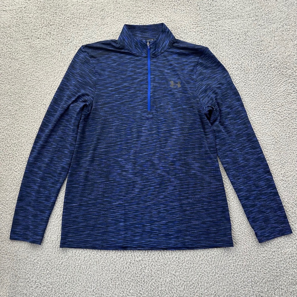 Under Armour Mens HeatGear 1/4 Zip Pullover Blue Space Dye Fitted Large